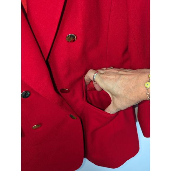 Vintage Pendleton Red Wool Double Breasted Blazer Gold Tone Buttons Petite USA - Picture 7 of 10